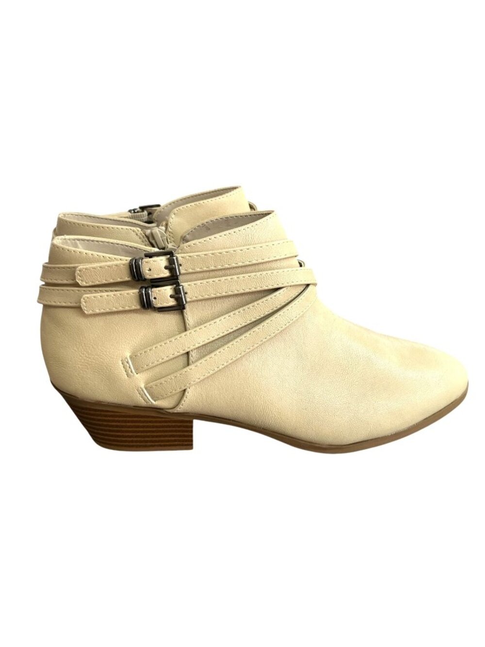 Style & Co Women's Willoww Belt Block Heel Vanilla White Booties Size 8.5 M